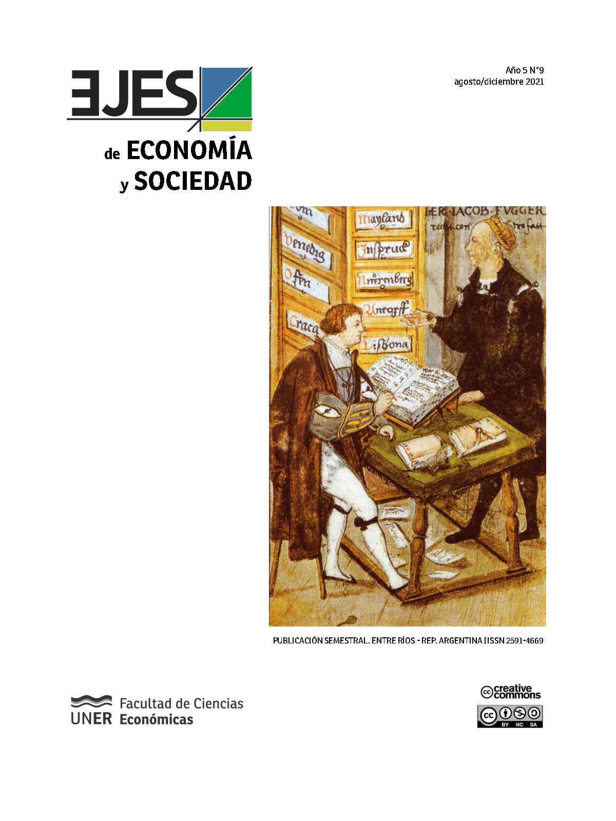 Jakob Fugger con su contador principal M. Schwarz (autor anónimo). Como fondo aparecen dossiers con los nombres de las sucursales de la Casa Fugger: Roma, Venecia, Cracovia, Lisboa, Innsbruck, Núremberg, etc